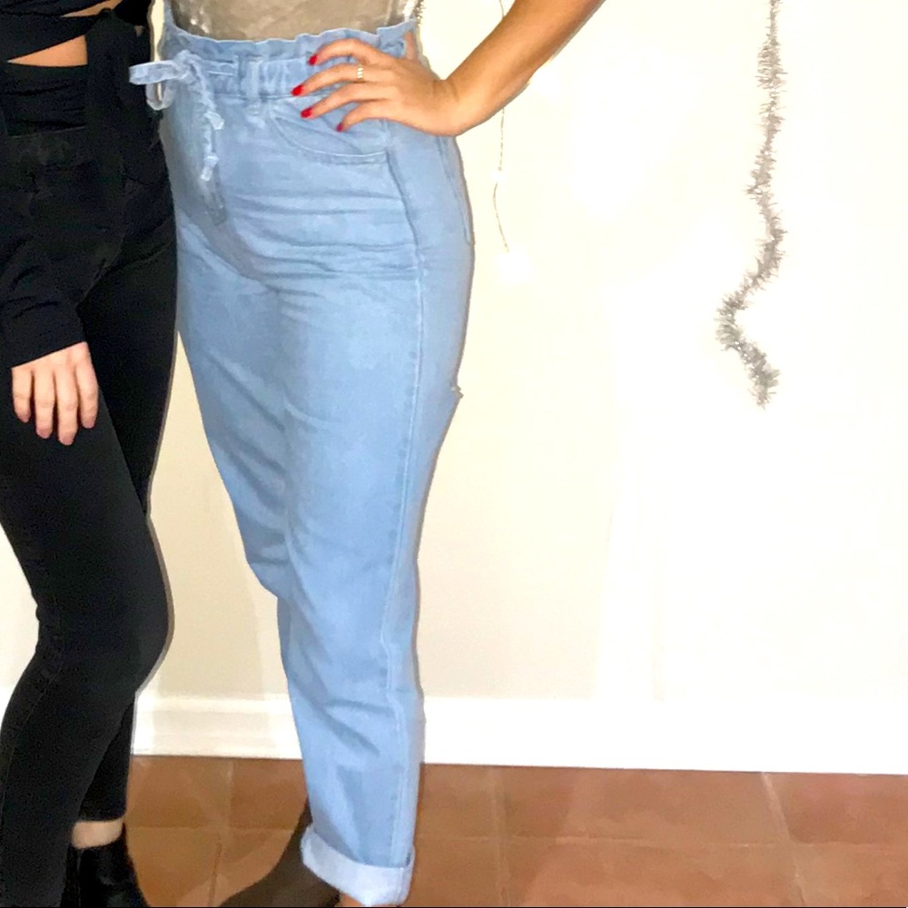 Blue Blush Draw String Mom Jeans